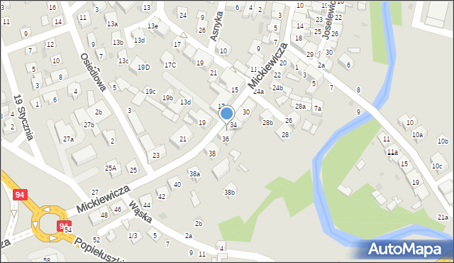 Brzesko, Mickiewicza Adama, 36A, mapa Brzesko