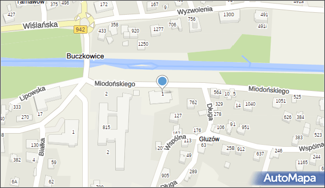 Buczkowice, Miodońskiego Franciszka, 1, mapa Buczkowice