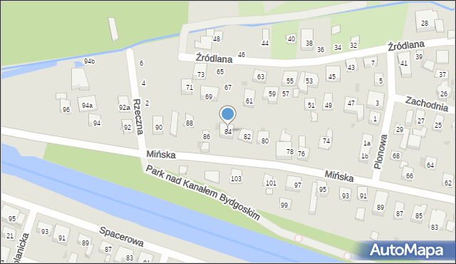 Bydgoszcz, Mińska, 84, mapa Bydgoszczy