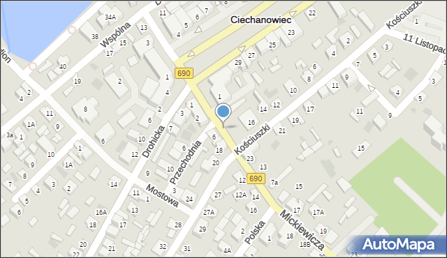 Ciechanowiec, Mickiewicza Adama, 1a, mapa Ciechanowiec