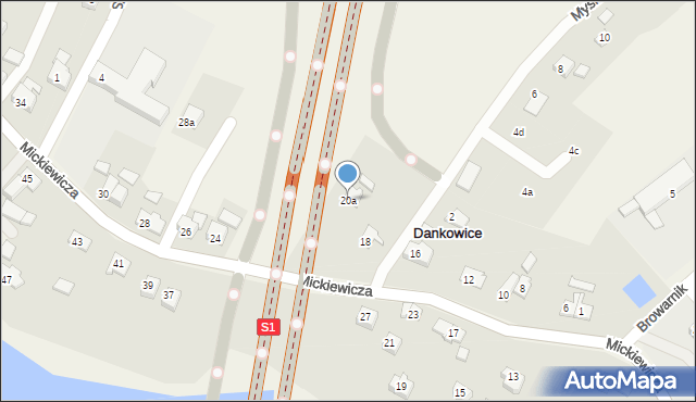 Dankowice, Mickiewicza Adama, 20a, mapa Dankowice