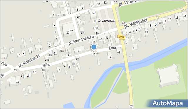 Drzewica, Miła, 12, mapa Drzewica