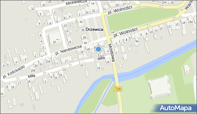 Drzewica, Miła, 3, mapa Drzewica