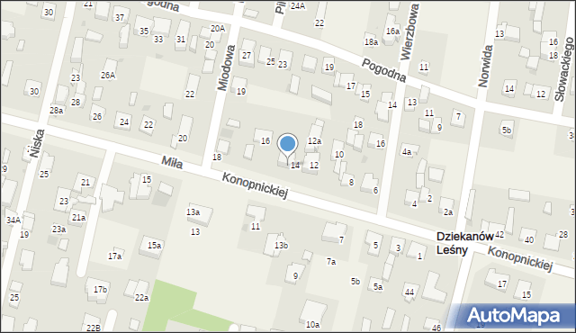 Dziekanów Leśny, Miła, 14a, mapa Dziekanów Leśny