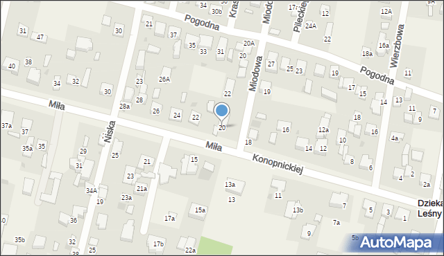 Dziekanów Leśny, Miła, 20, mapa Dziekanów Leśny