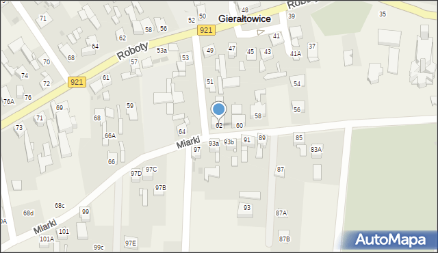 Gierałtowice, Miarki, 62, mapa Gierałtowice