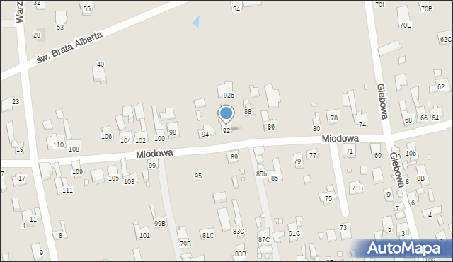 Gliwice, Miodowa, 92, mapa Gliwic