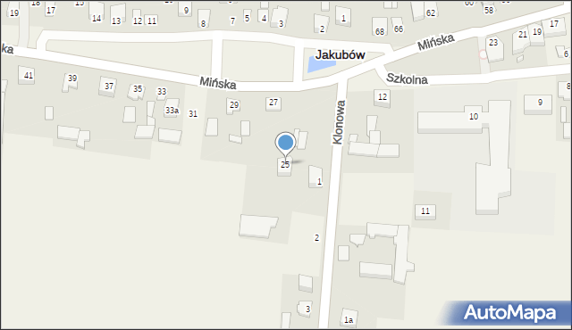 Jakubów, Mińska, 25, mapa Jakubów