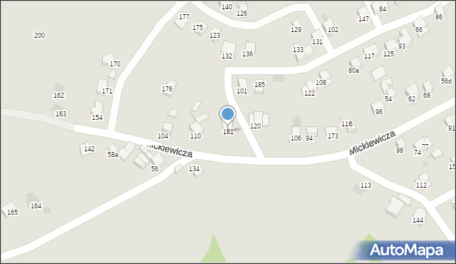 Jordanów, Mickiewicza Adama, 181, mapa Jordanów