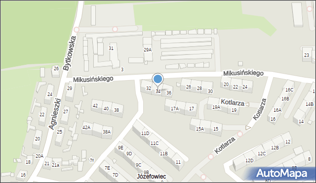 Katowice, Mikusińskiego Jana, prof., 34, mapa Katowic