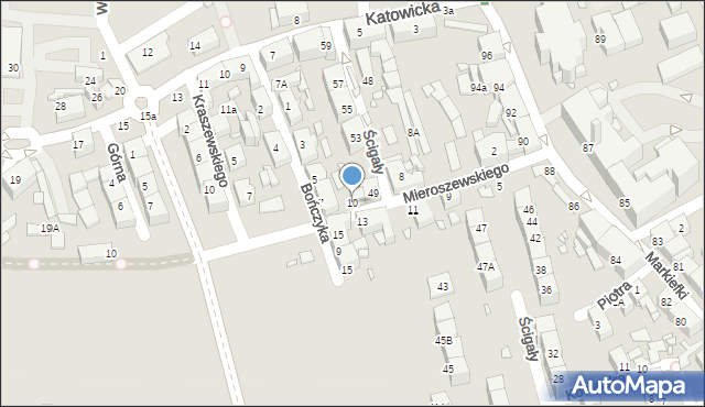 Katowice, Mieroszewskiego Krzysztofa, 10, mapa Katowic
