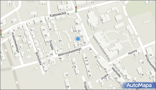 Katowice, Mieroszewskiego Krzysztofa, 2, mapa Katowic