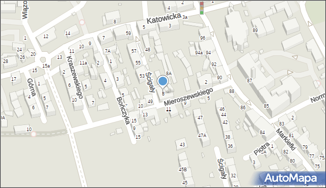 Katowice, Mieroszewskiego Krzysztofa, 8, mapa Katowic