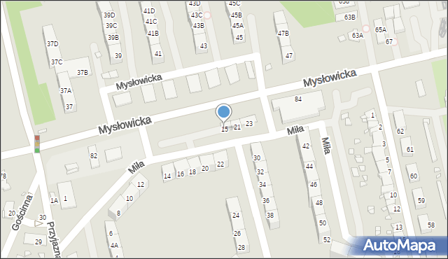 Katowice, Miła, 15, mapa Katowic