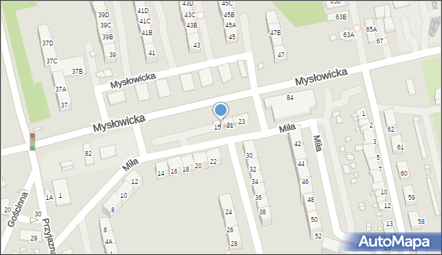 Katowice, Miła, 17, mapa Katowic