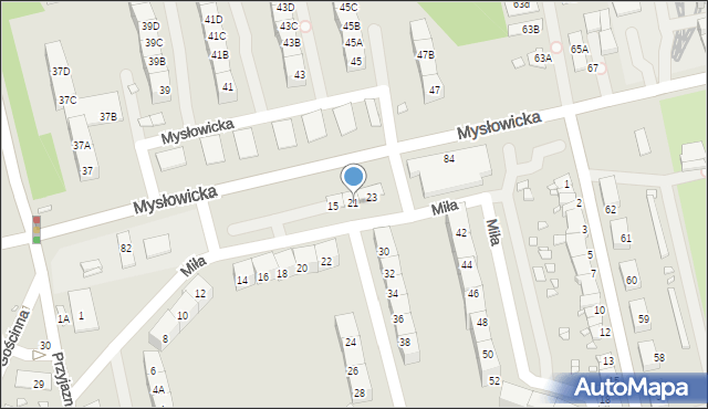Katowice, Miła, 21, mapa Katowic