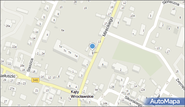 Kąty Wrocławskie, Mireckiego Józefa, 9, mapa Kąty Wrocławskie