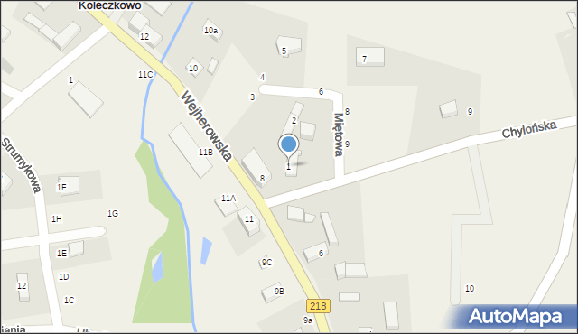 Koleczkowo, Miętowa, 1, mapa Koleczkowo