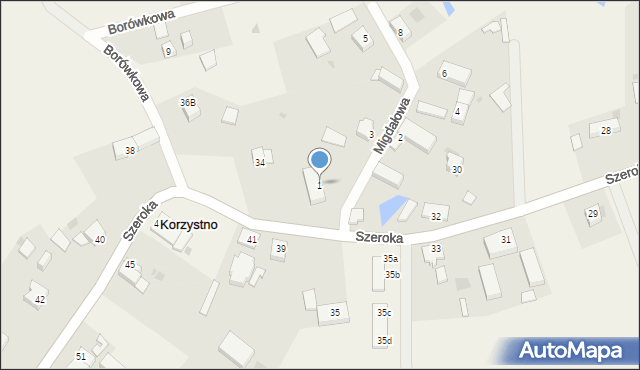 Korzystno, Migdałowa, 1, mapa Korzystno