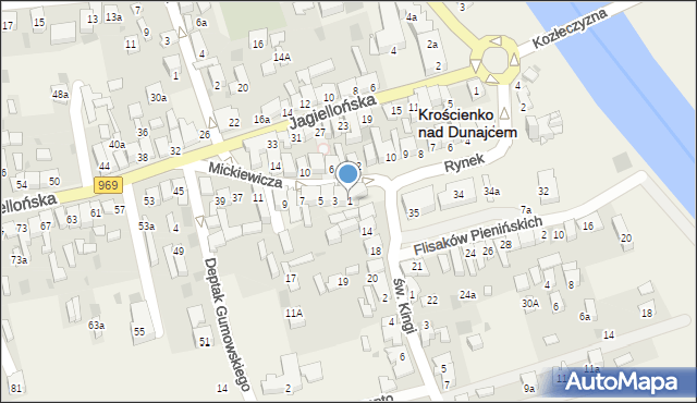 Krościenko nad Dunajcem, Mickiewicza Adama, 1, mapa Krościenko nad Dunajcem