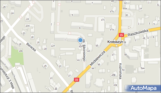 Krotoszyn, Mickiewicza Adama, 41A, mapa Krotoszyna