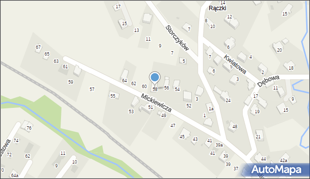 Łodygowice, Mickiewicza Adama, 58, mapa Łodygowice