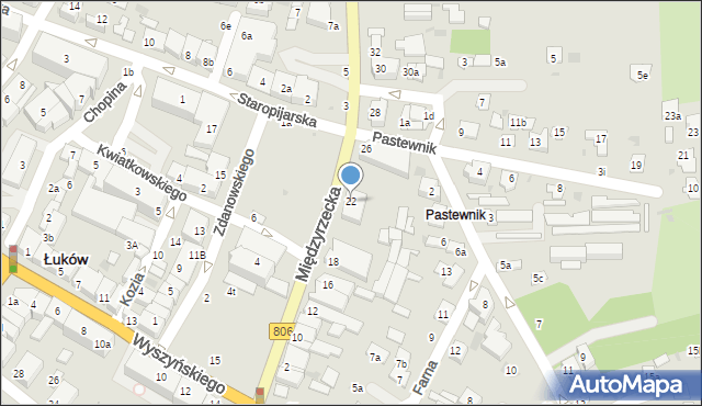Łuków, Międzyrzecka, 22, mapa Łuków