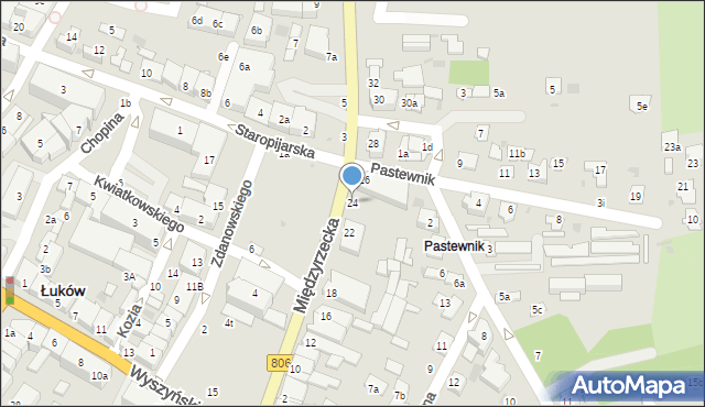 Łuków, Międzyrzecka, 24, mapa Łuków