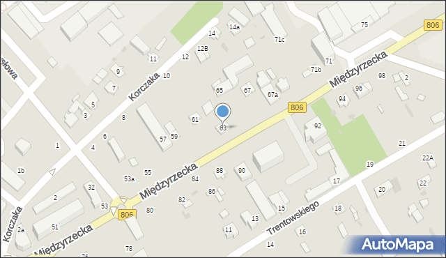 Łuków, Międzyrzecka, 63, mapa Łuków