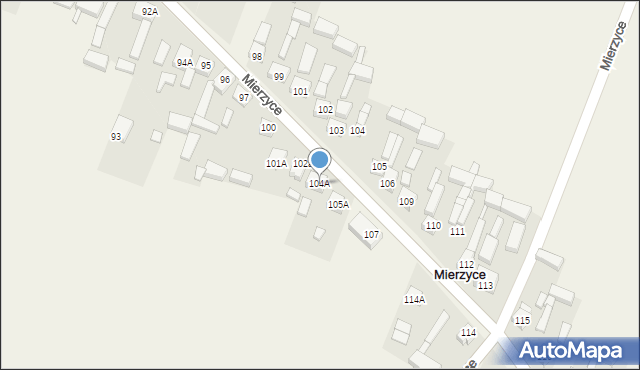 Mierzyce, Mierzyce, 104A, mapa Mierzyce