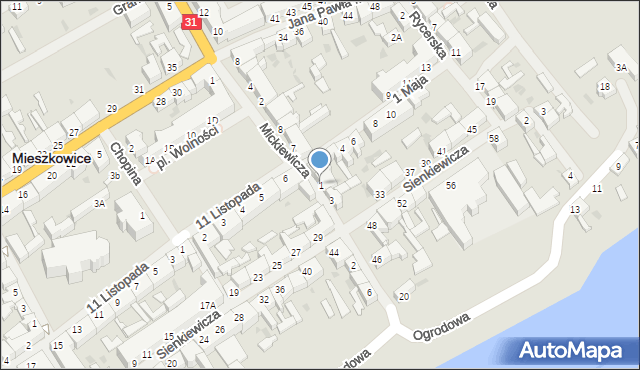 Mieszkowice, Mickiewicza Adama, 1, mapa Mieszkowice