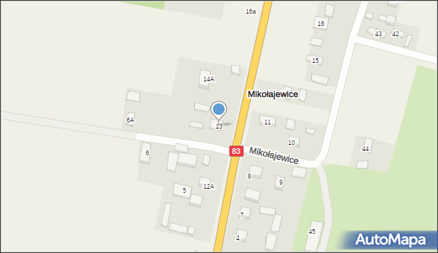 Mikołajewice, Mikołajewice, 13, mapa Mikołajewice