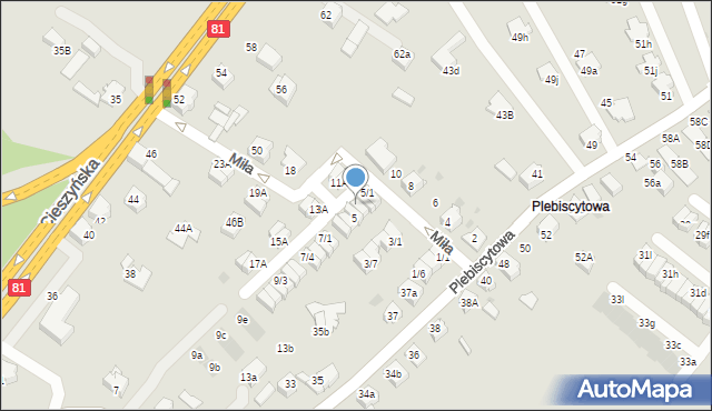 Mikołów, Miła, 5/3, mapa Mikołów