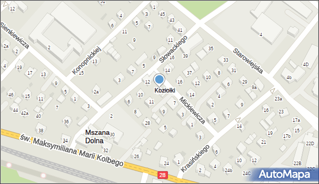 Mszana Dolna, Mickiewicza Adama, 13, mapa Mszana Dolna
