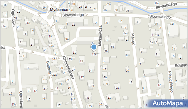 Myślenice, Mickiewicza Adama, 12A, mapa Myślenice