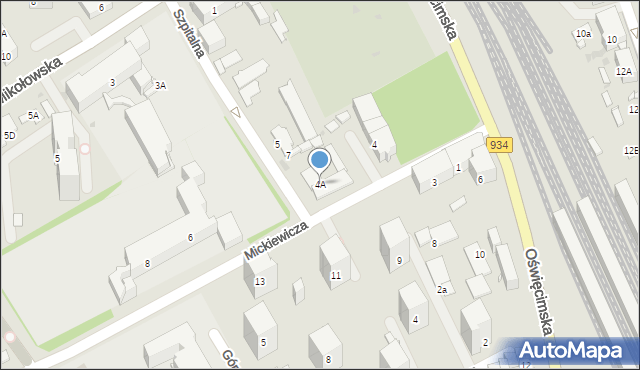Mysłowice, Mickiewicza Adama, 4A, mapa Mysłowice