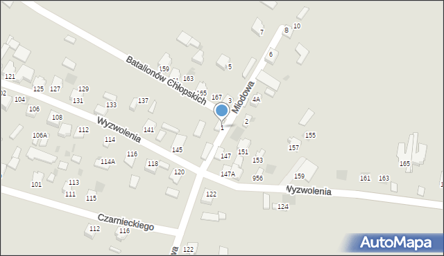 Myszków, Miodowa, 1, mapa Myszków