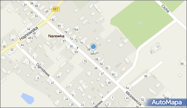 Narewka, Mickiewicza Adama, 66/1, mapa Narewka