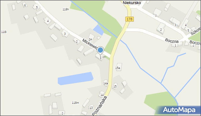 Niekursko, Mickiewicza Adama, 1, mapa Niekursko