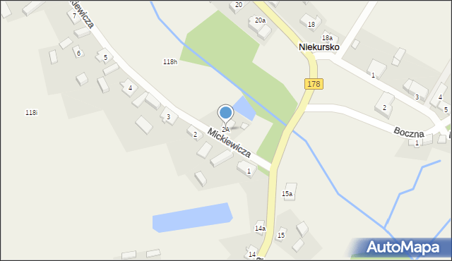 Niekursko, Mickiewicza Adama, 2A, mapa Niekursko