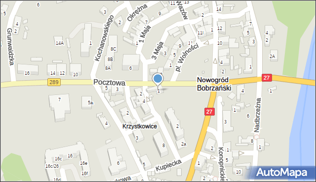 Nowogród Bobrzański, Mickiewicza Adama, 1, mapa Nowogród Bobrzański