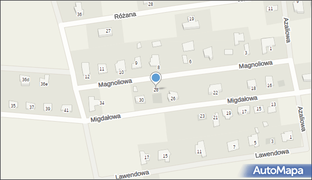 Obrzębin, Migdałowa, 28, mapa Obrzębin