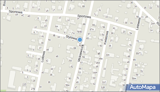 Piotrków Trybunalski, Mickiewicza Adama, 70, mapa Piotrków Trybunalski