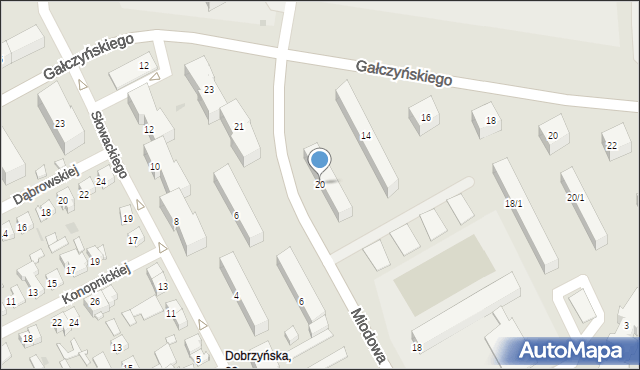 Płock, Miodowa, 20, mapa Płock