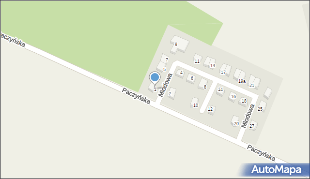 Pniów, Miodowa, 1, mapa Pniów