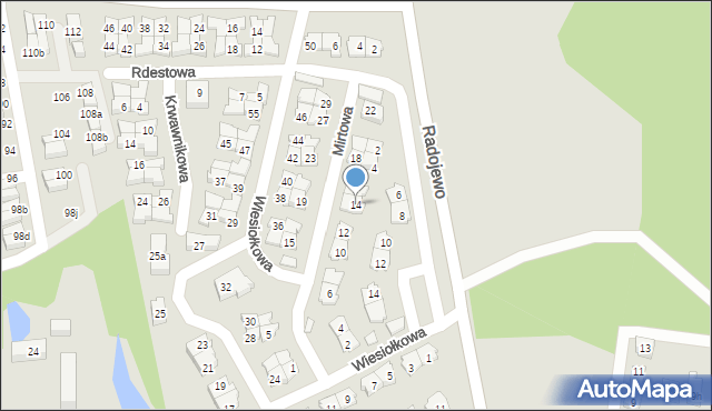 Poznań, Mirtowa, 14, mapa Poznania