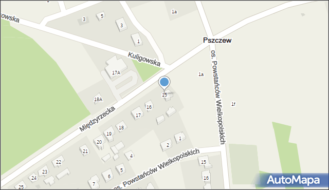 Pszczew, Międzyrzecka, 15, mapa Pszczew