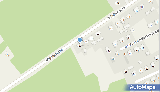 Pszczew, Międzyrzecka, 25, mapa Pszczew