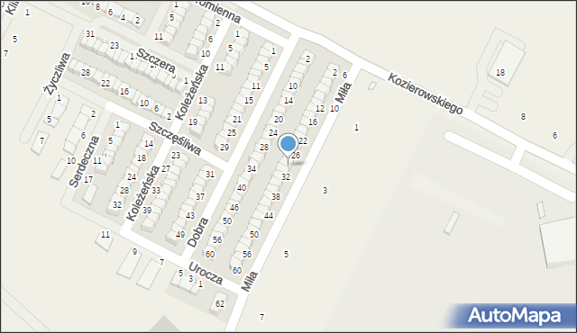 Skórzewo, Miła, 30, mapa Skórzewo