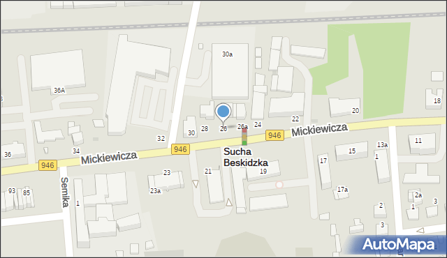 Sucha Beskidzka, Mickiewicza Adama, 26, mapa Sucha Beskidzka